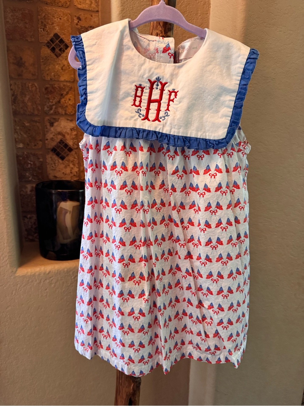 Cecil and Lou White Sundress with Blue & Red Bow Print